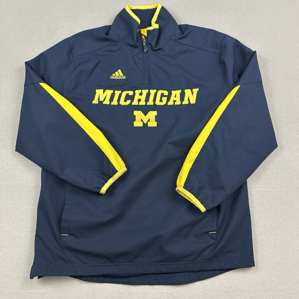 Michigan Wolverines Jacket Men Small Blue Yellow Adidas Windbreaker Football S